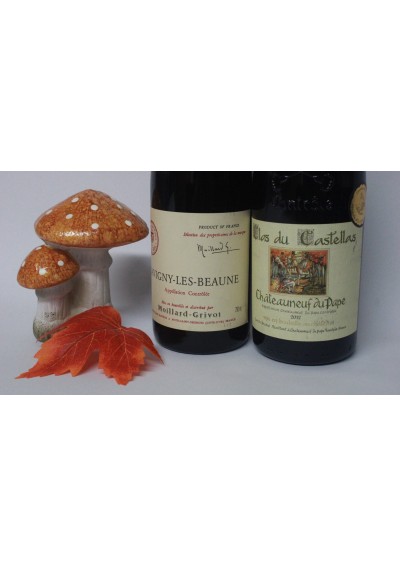 Prestigieuze doos met 2 flessen Châteauneuf-du-Pape 2012 -Savigny-Les-Beaunes 2003