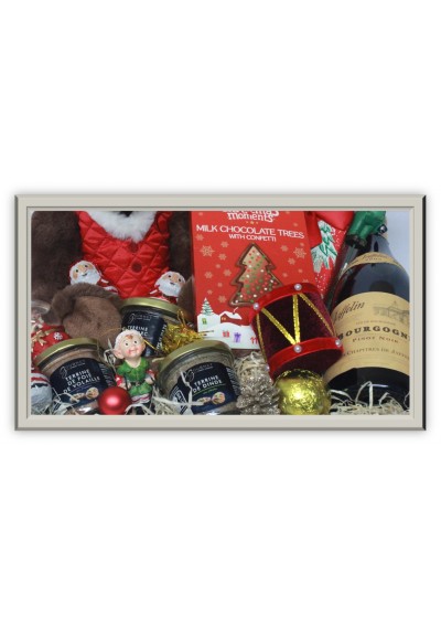 Panier cadeau noël ours brun vin rouge bourgogne